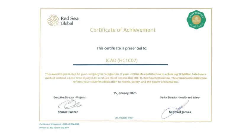 ICAD Received the Certificate of Achievement from Red Sea Global